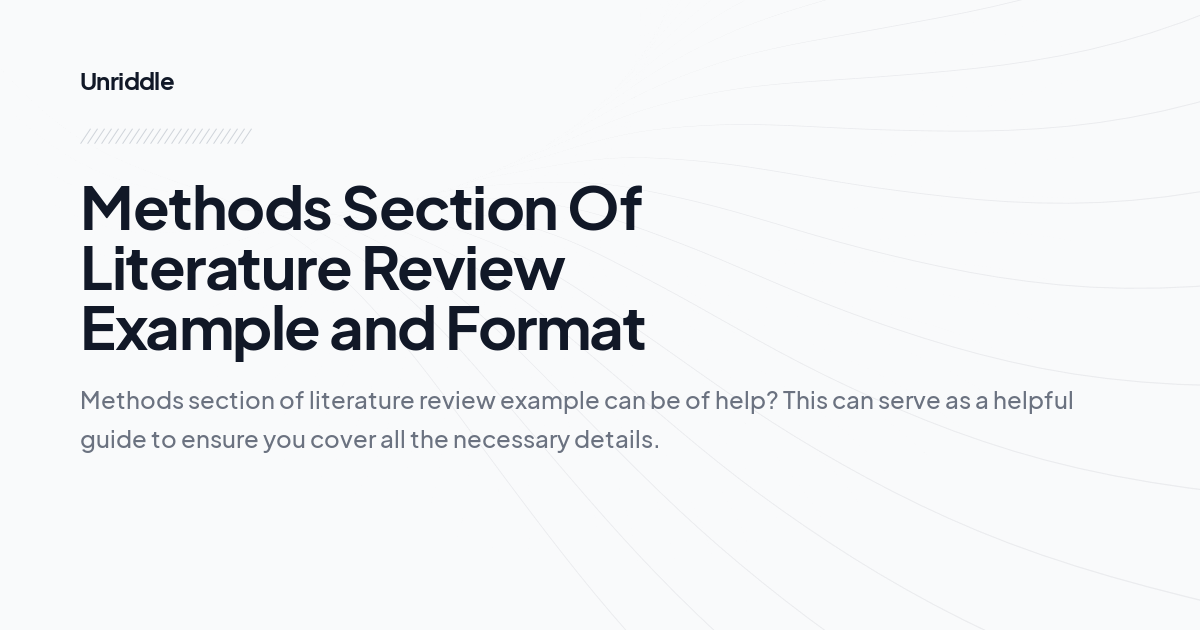 Methods Section Of Literature Review Example and Format